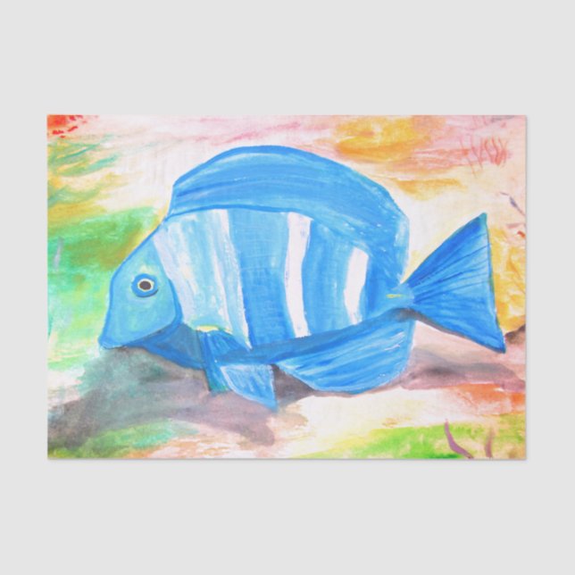 Papel De Seda Pescado tropical azul Agua Océano marino (Anverso)