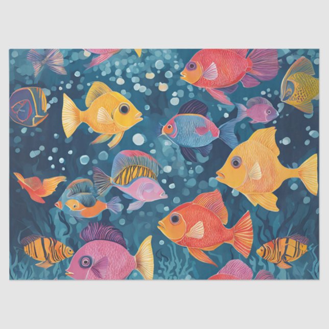 Papel De Seda Pescado tropical colorido (Anverso)