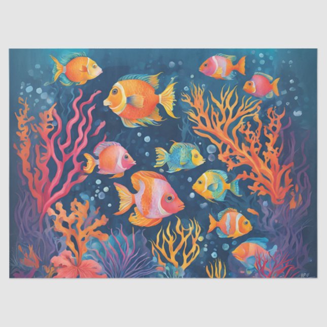 Papel De Seda Pescado tropical vibrante (Anverso)