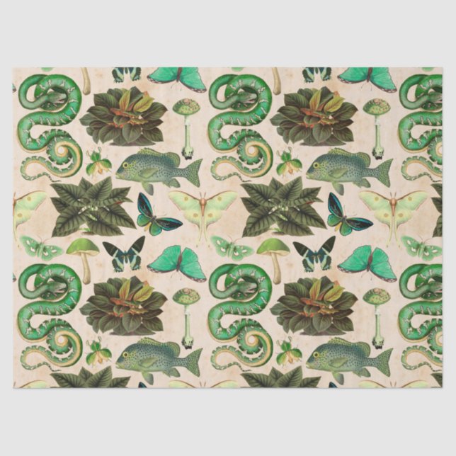 Papel De Seda Pescado y mariposa verde (Anverso)