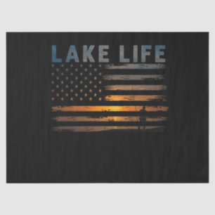 Papel De Seda Pescador de Lake Life Sunset Bandera Estadounidens