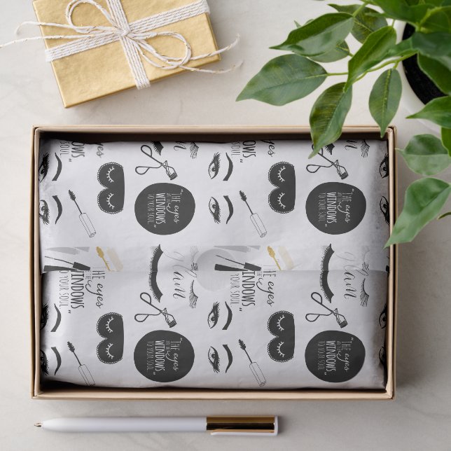 Papel De Seda Pestañas negras doradas Cumpleaños Glam (Regalo )