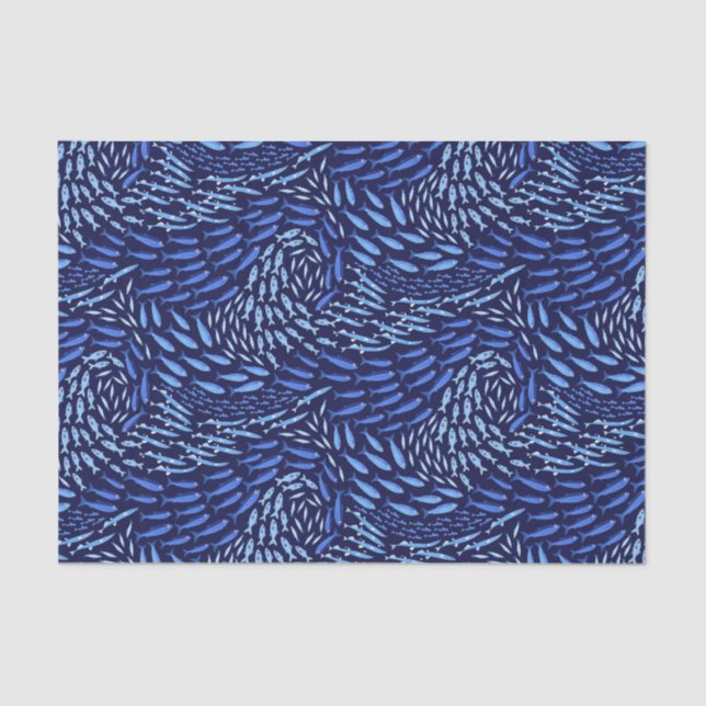 Papel De Seda Pez de océano nadando azul - Oscuro (Anverso)