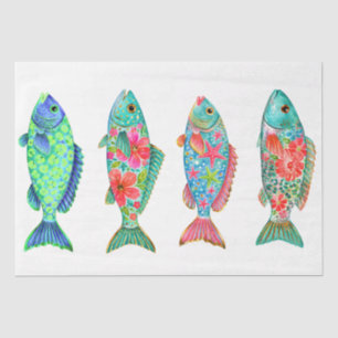 Papel De Seda Pez Floral Acuarela Caprichoso Colorido
