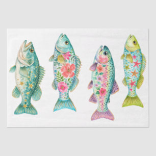Papel De Seda Pez Floral Acuarela Caprichoso Colorido