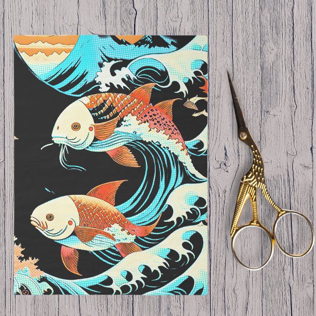 Papel De Seda Pez Koi en una Ola Grande Estilo Cómic  (Subido por el creador)