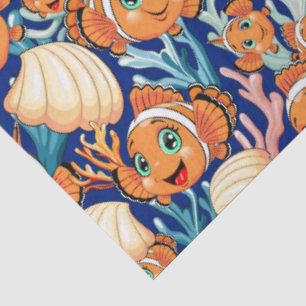 Papel De Seda Pez payaso Dibujo animado lindo Familia Submarino