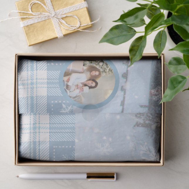 Papel De Seda Photo Blue Cozy Plaid Winter Christmas  (Regalo )