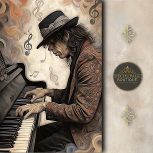 Papel De Seda Pianista envejecido con notas giratorias decoupage