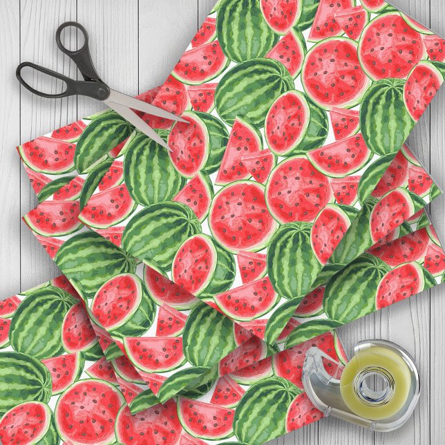 Papel De Seda Picnic de verano de la sandía verde roja (Watermelon gift wrapping tissue paper)