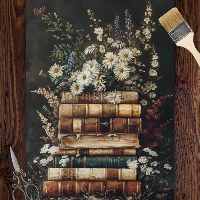 Papel De Seda Pila de libros de época con flores silvestres (Subido por el creador)