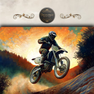 Papel De Seda Piloto de Moto de Cross Salto Acción Decoupage