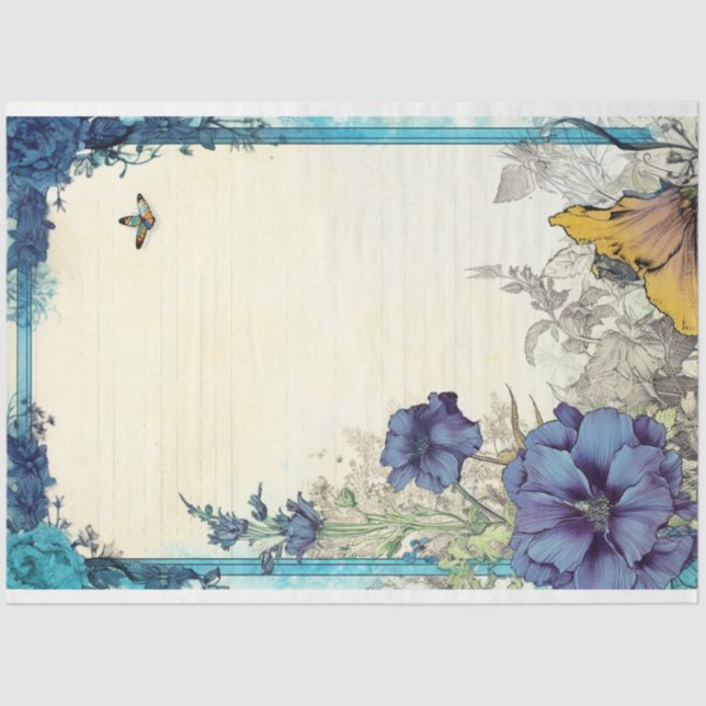 Papel De Seda Pimera azul y ephemera de mariposa No2 (Anverso)