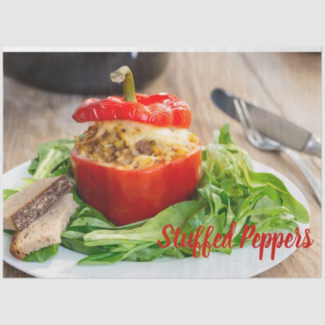 Papel De Seda Pimientos rellenos al horno con salsa de carne y q (Anverso)