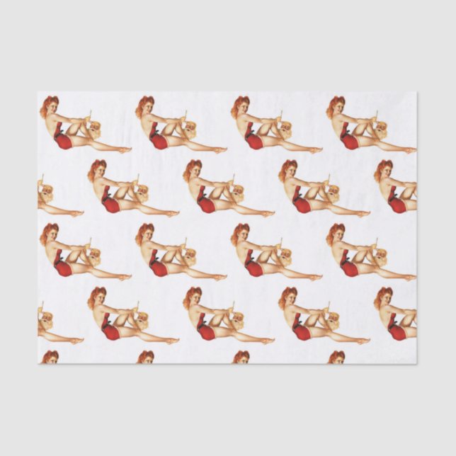 Papel De Seda Pin Up Chica con máscara de Santa (Anverso)