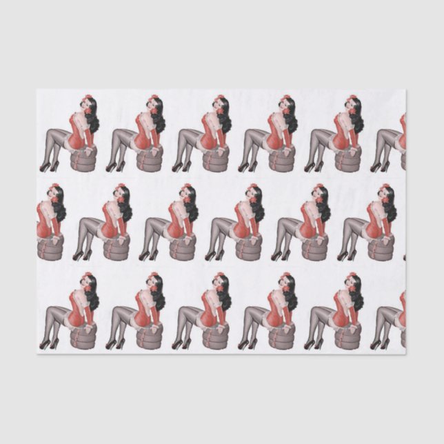 Papel De Seda Pin Up Chica sentado sobre neumáticos (Anverso)