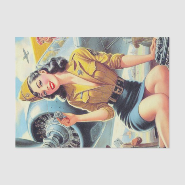 Papel De Seda Pin-up de avión retro (Anverso)