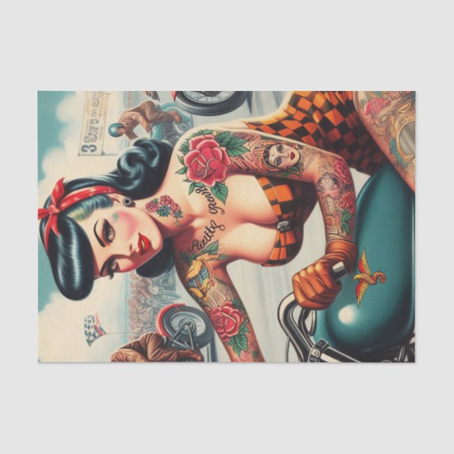 Papel De Seda Pin-up de Biker Vintage (Anverso)