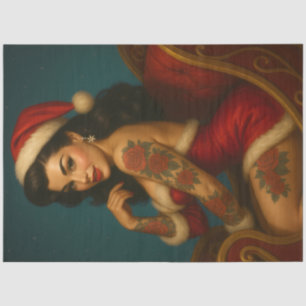 Papel De Seda Pin-Up Navideño Vintage en Trineo Rojo • Retro