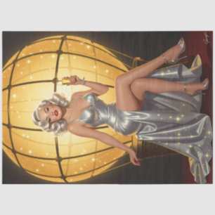 Papel De Seda Pin-Up Plateado Glam por Luz de Champán - Vintage 