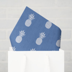 Papel De Seda Piñas Blancas Elegantes sobre Azul