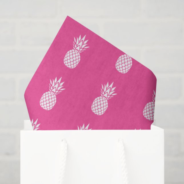 Papel De Seda Piñas Blancas Elegantes sobre Rosa (Bolsa de regalo)