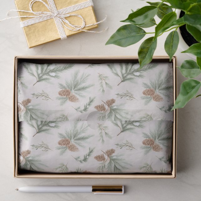Papel De Seda Piñas de Navidad Marrón Verde Crema (Regalo )