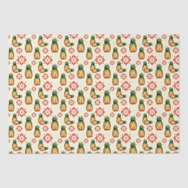 Papel De Seda Piñas e impresión floral roja (Anverso)