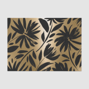 Papel De Seda Pincel floral negro y dorado