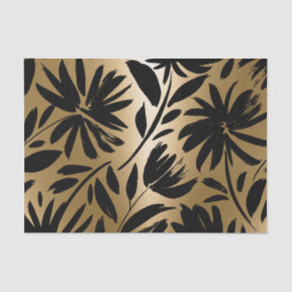 Papel De Seda Pincel floral negro y dorado