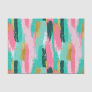 Papel De Seda Pinceladas abstractas coloridas - menta y rosa