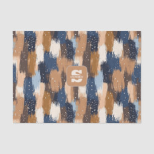 Papel De Seda Pinceles abstractos en azul, blanco y marrón (2)