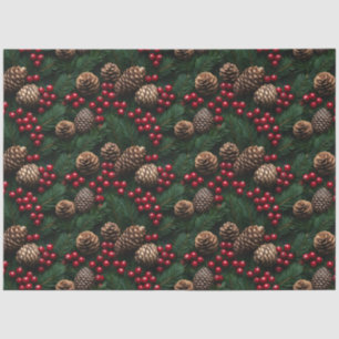 Papel De Seda Pine Cones Holly Berries Spruce Sprig Pattern