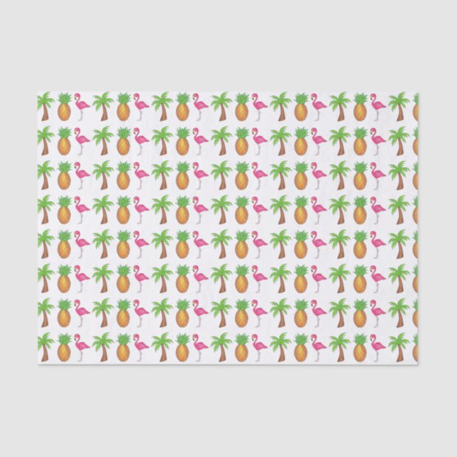 Papel De Seda Pineapple de árbol de palmas verde rosa tropical F (Anverso)