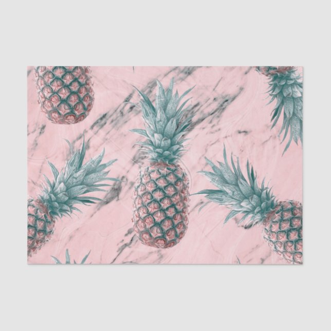 Papel De Seda Pineapple & Pink Marble Swirl Moda tropical modern (Anverso)