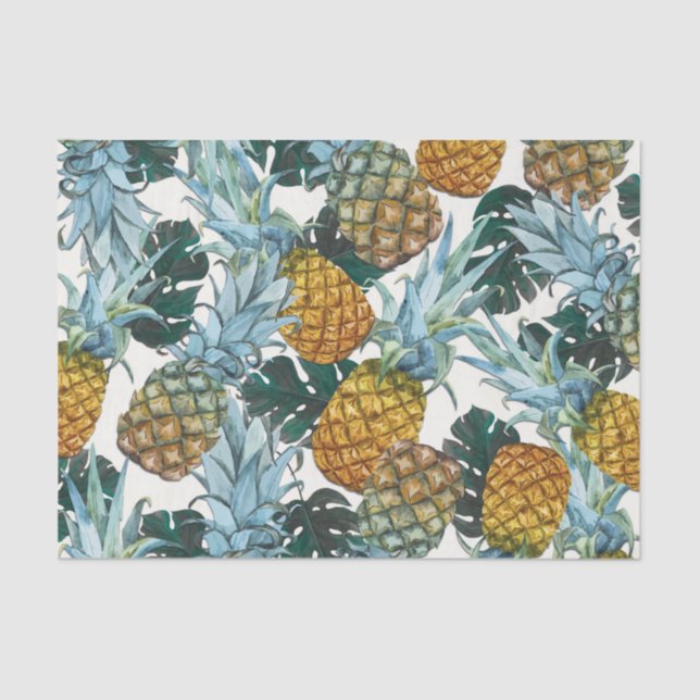 Papel De Seda Pineapples Tropicales & Hojas Fiesta de Cumpleaños (Anverso)