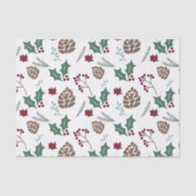 Pinecone, Holly & Berries Rojo, Blanco Verde