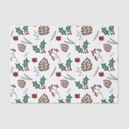 Papel De Seda Pinecone, Holly & Berries Rojo, Blanco Verde