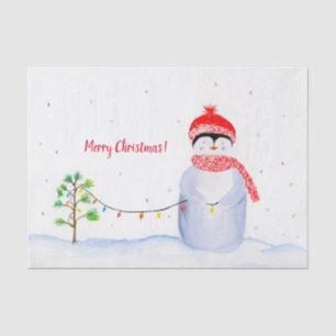 Papel De Seda Pingüino de Acuarela Con Luces de Navidad