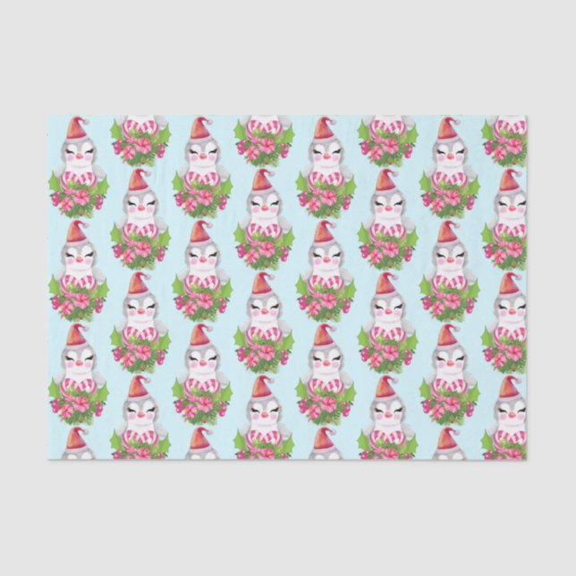 Papel De Seda Pingüino de Navidades cortos en patrón de Sombrero (Anverso)