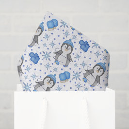 Papel De Seda Pingüino de patinaje sobre hielo de Navidades azul