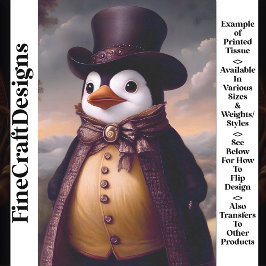 Papel De Seda Pingüino Elegante Lindo, Abrigo y Sombrero de Copa