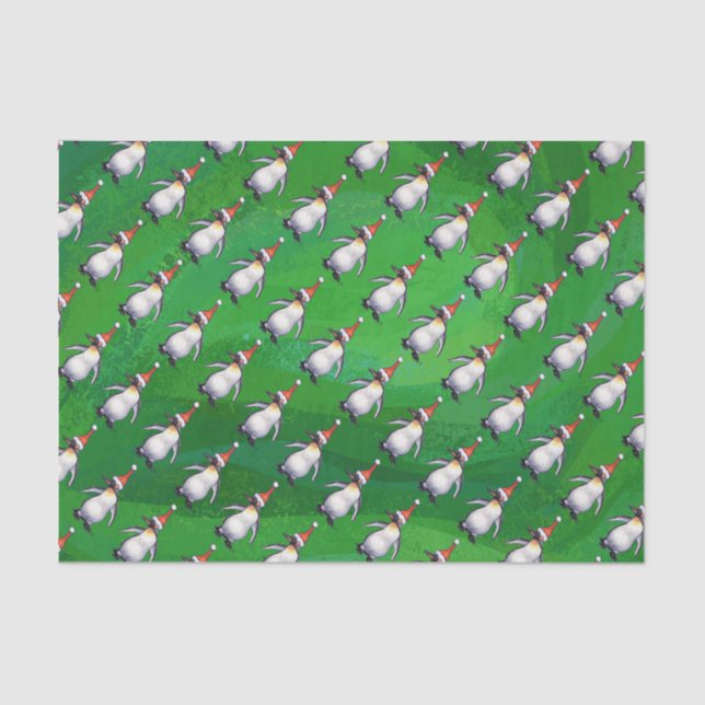 Papel De Seda Pingüino en patrón de Sombrero de Santa sobre verd (Anverso)