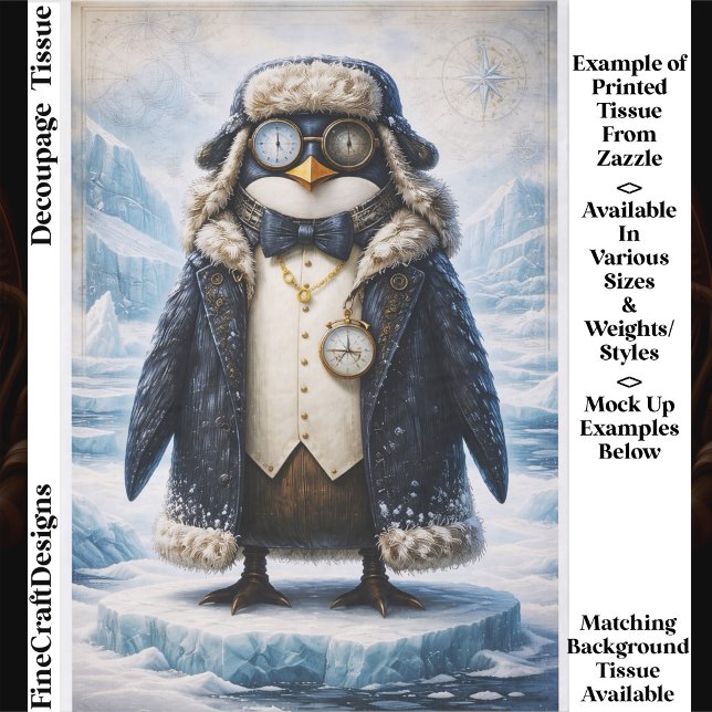 Papel De Seda Pingüino Explorador Ártico Steampunk FG3 Decoupage (Subido por el creador)
