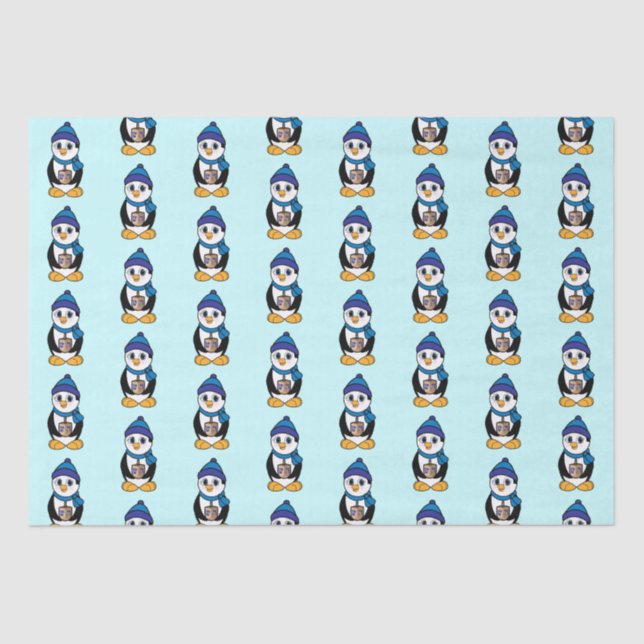 Papel De Seda Pingüino sostiene un dique en Hanukkah (Anverso)