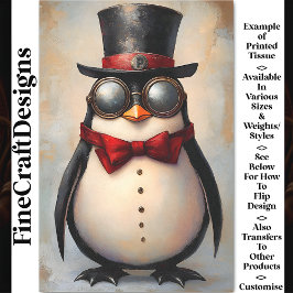 Papel De Seda Pingüino Steampunk Personalizado Inicial BA1 Decou