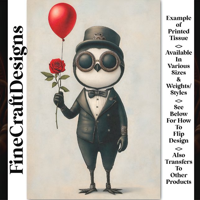 Papel De Seda Pingüino Steampunk, Rosa Roja, AJ1 Decoupage Globo (Subido por el creador)