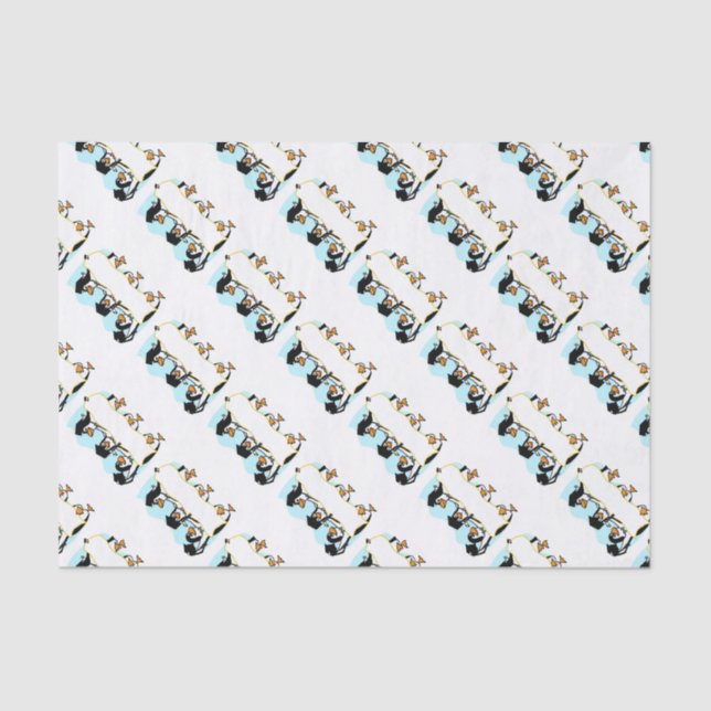 Papel De Seda Pingüinos bailando feliz graduados con pancarta (Anverso)