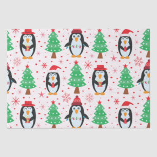 Papel De Seda Pingüinos de Navidad con Patrón de Pinos