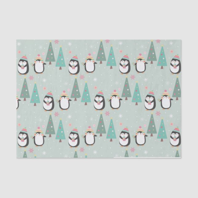 Papel De Seda Pingüinos de Navidades Cutos (Anverso)